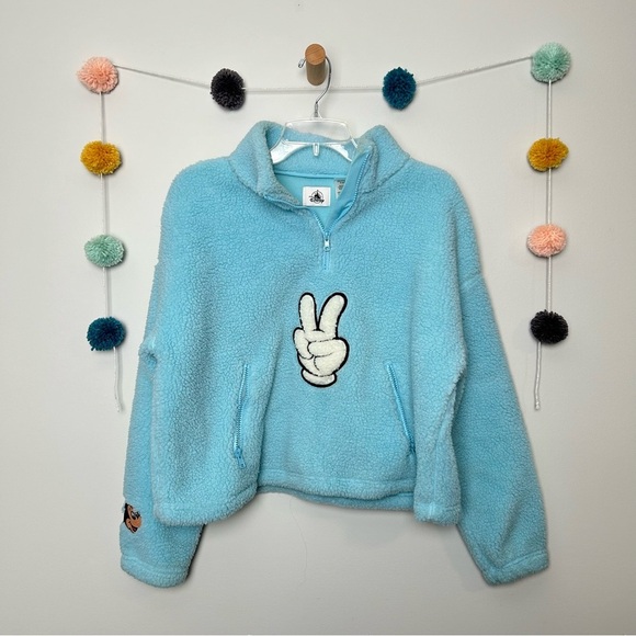 Disney Mickey Mouse Peace Sign Fleece Pullover - Picture 1 of 8